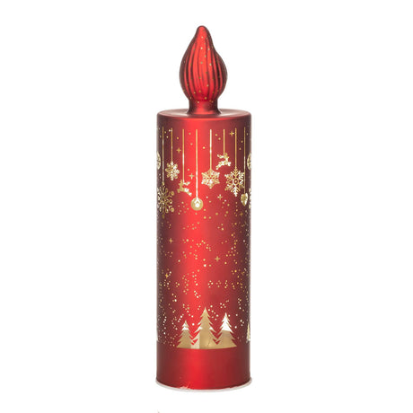 Candela LED Noel in vetro rosso decorazione natalizia 27 cm