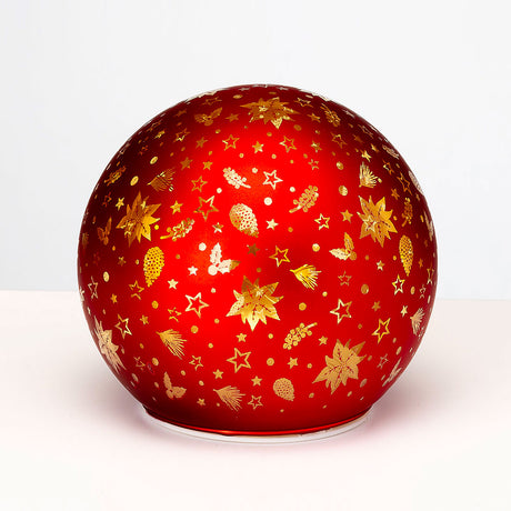 Sfera natalizia LED Noel in vetro rosso con decori dorati 9 cm