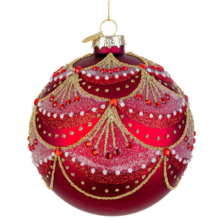 Pallina di Natale Bizzotto in vetro rosso con decori glitter 10 cm