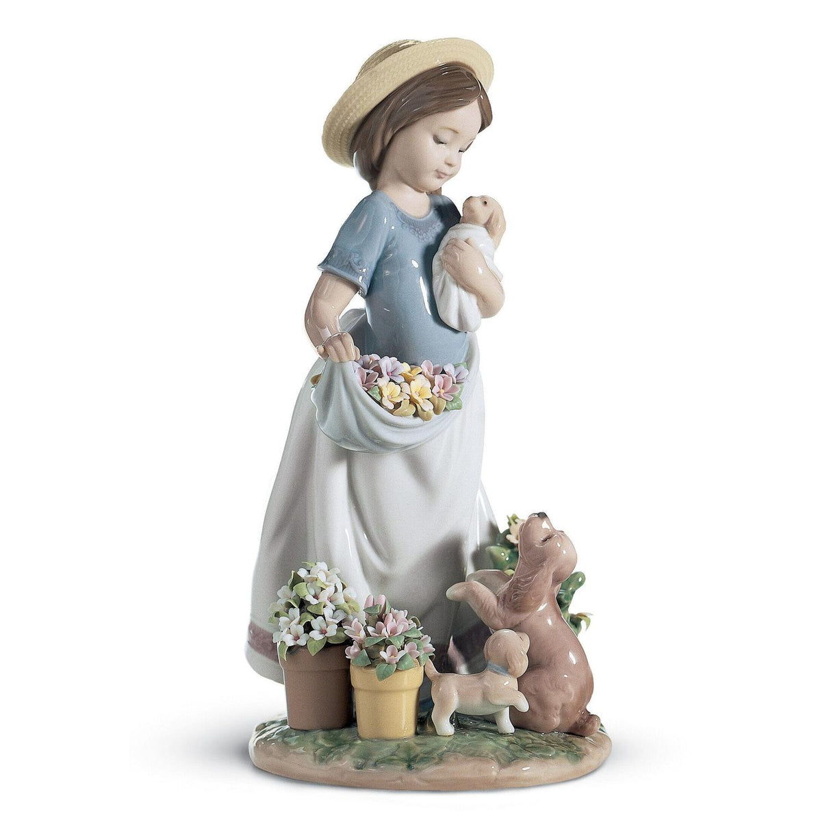 Statuina Bimba Coccole in Giardino Lladrò in porcellana lucida 22x12 cm