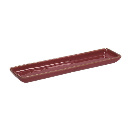 Vassoio Concerto Rose & Tulipani in stoneware rosso con bordo dorato 32x8 cm