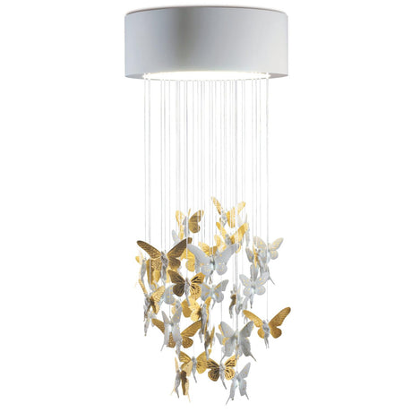 Lampadario Niagara Lladrò in porcellana con dettagli in lustro oro 155x60 cm