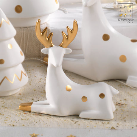 Cervo di Natale Mascagni Casa in ceramica bianco e oro 15,3 cm