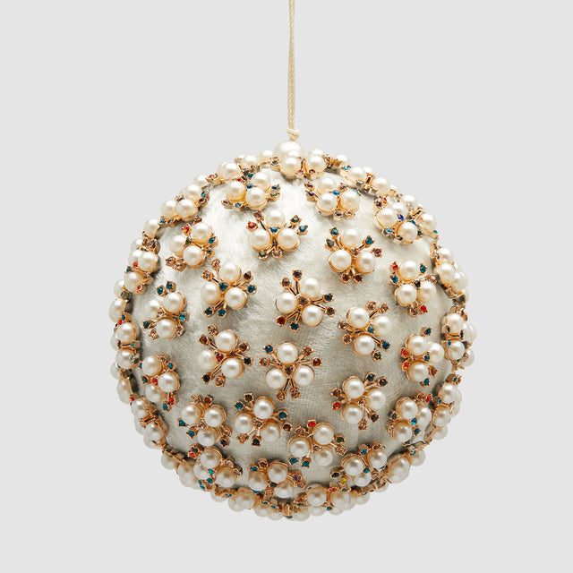 Pallina di Natale Elizabeth EDG in velluto bianco diametro 12 cm