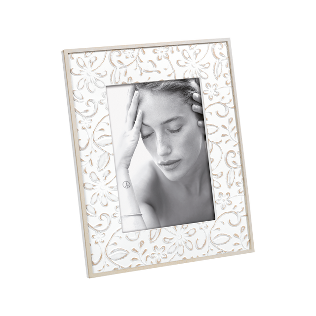 Portafoto Mascagni Casa in legno inciso bianco 13x18 cm
