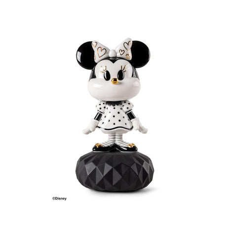 Scultura Minnie Lladrò in porcellana bianca e nera con dettagli oro 31x17 cm