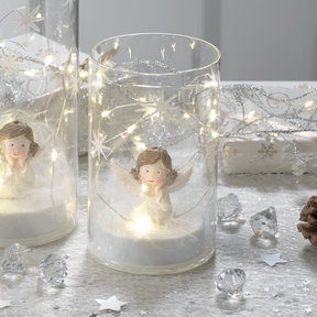 Vasetto con angelo e LED Mascagni Casa in vetro bianco 15 cm