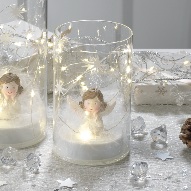 Vasetto con angelo e LED Mascagni Casa in vetro bianco 15 cm