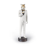 Statuetta Tigre Lladrò in porcellana opaca decorata oro 44x14 cm