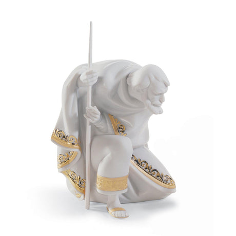 Statuina San Giuseppe Lladrò in porcellana opaca con dettagli oro 22x14 cm