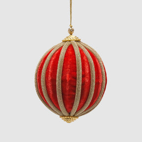 Pallina di Natale EDG in velluto a spicchi rosso e oro 10 cm