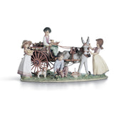 Scultura Bimbi Una Gita Lladrò in porcellana 29x47 cm con cagnolino
