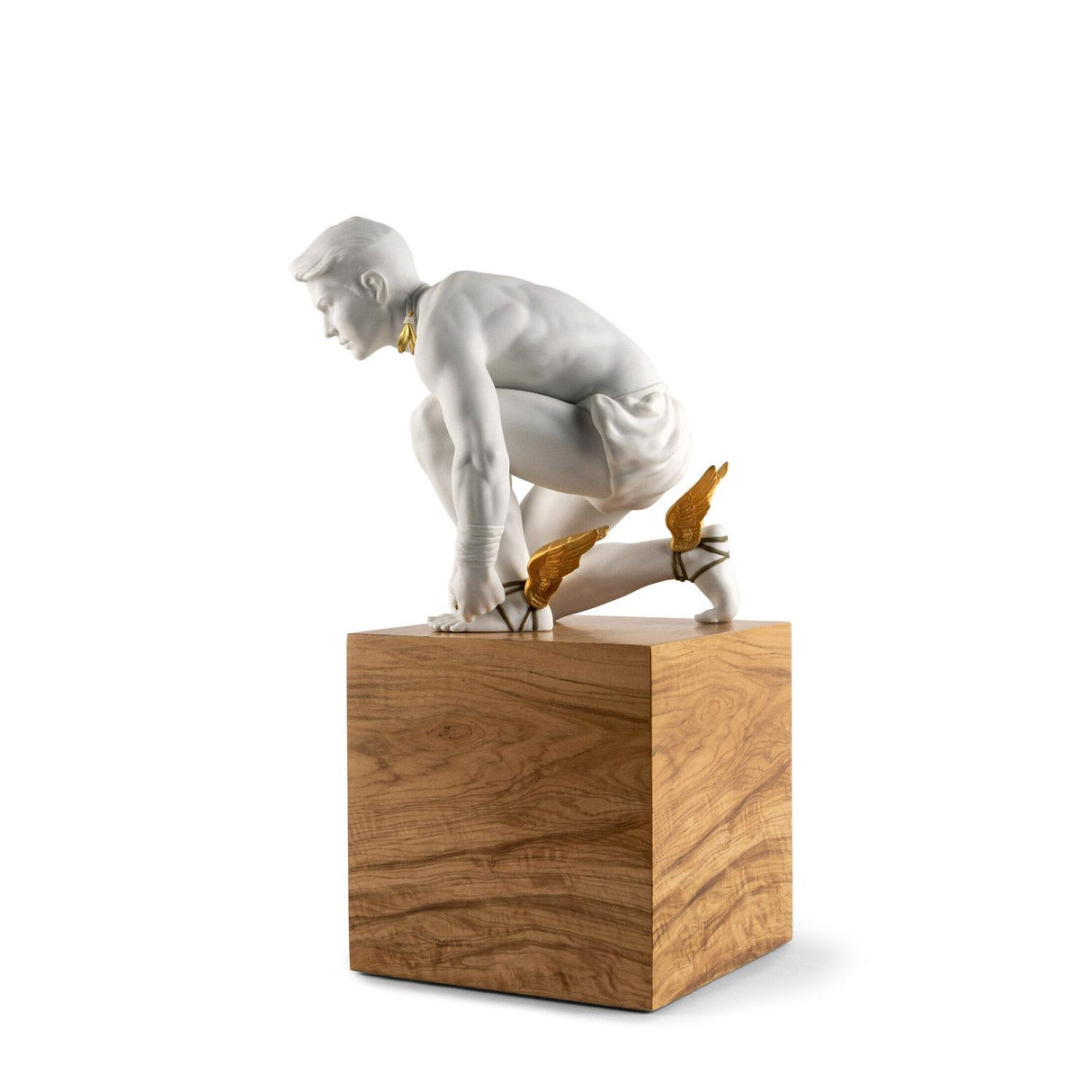 Scultura Hermes Lladrò in porcellana opaca con dettagli oro 47x23 cm