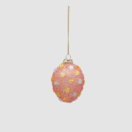 Ovetto Pasqua da appendere EDG in vetro con decori floreali rossi 8 cm