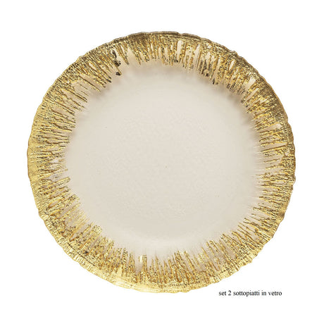 Sottopiatto Noel by Lamart in vetro bianco e oro 32 cm set 2 pezzi