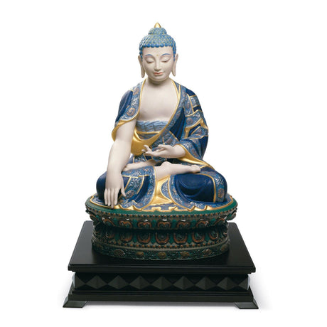 Scultura Buddha Shakyamuni Lladrò in gres con finiture color terra 60x38 cm