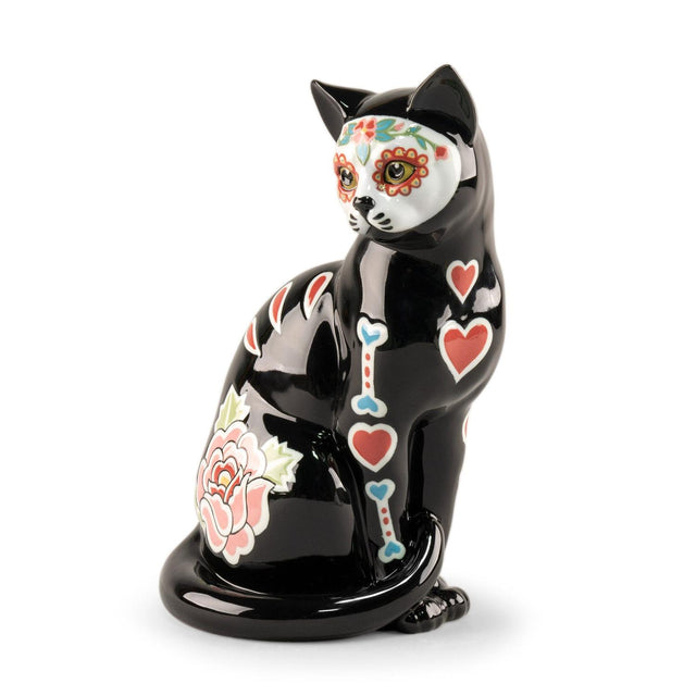 Statuetta gatto Catrina Lladrò in porcellana decorata 31x17 cm