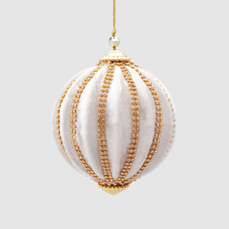 Pallina di Natale EDG in velluto bianco e oro 10 cm