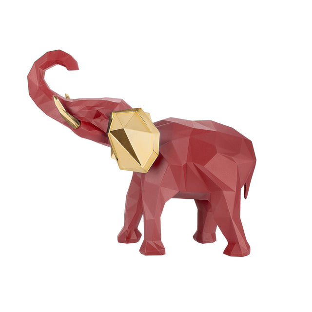 Elefante stilizzato Bongelli Preziosi in marmorino rosso e oro 9x11 cm