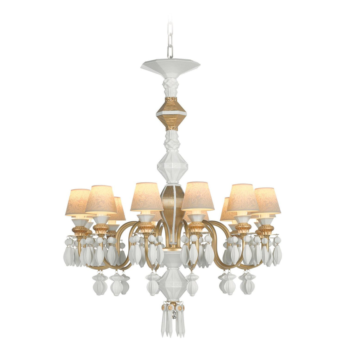 Lampadario Belle De Nuit Lladrò in porcellana color oro 100x65 cm