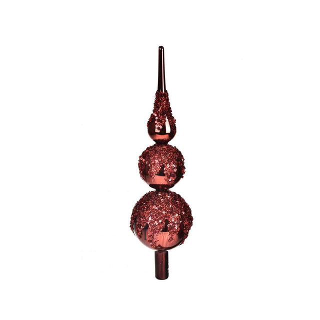Puntale per albero Bianchi Dino in vetro rosso con glitter 30 cm