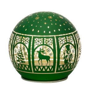 Palla di Natale luminosa Noel in vetro verde 15 cm con LED