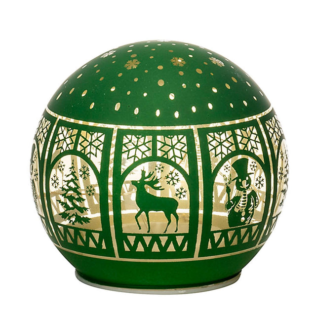 Palla di Natale luminosa Noel in vetro verde 15 cm con LED