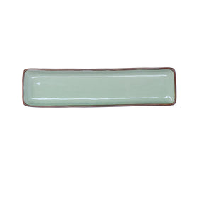 Vassoio rettangolare Rose & Tulipani in stoneware con bordo dorato 32x8 cm