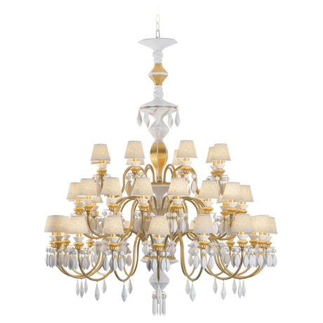 Lampadario Belle de Nuit Lladrò in porcellana 40 luci oro