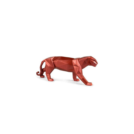Scultura Pantera Lladrò in porcellana rosso metallizzato 50 cm