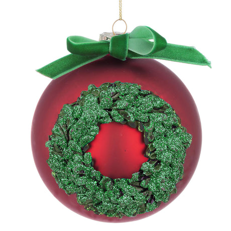 Pallina di Natale Bizzotto in vetro rosso con decoro corona 10 cm