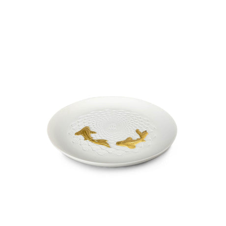 Piatto Koi Lladrò in porcellana opaca con decori in oro 14 cm