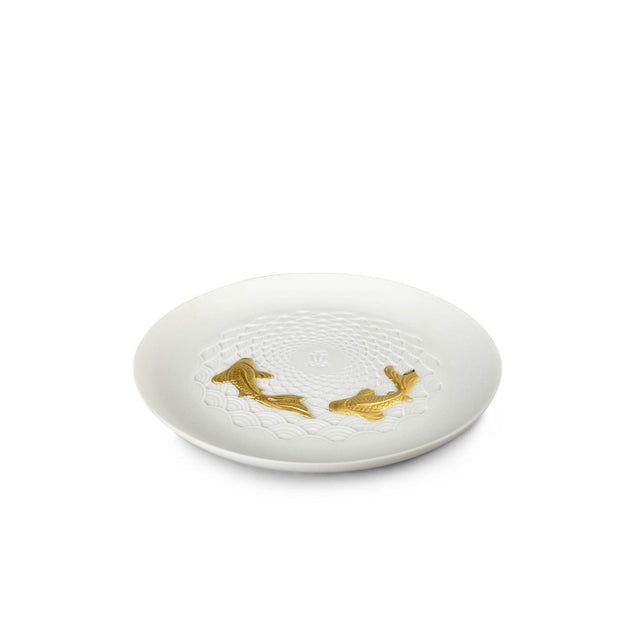 Piatto Koi Lladrò in porcellana opaca con decori in oro 14 cm