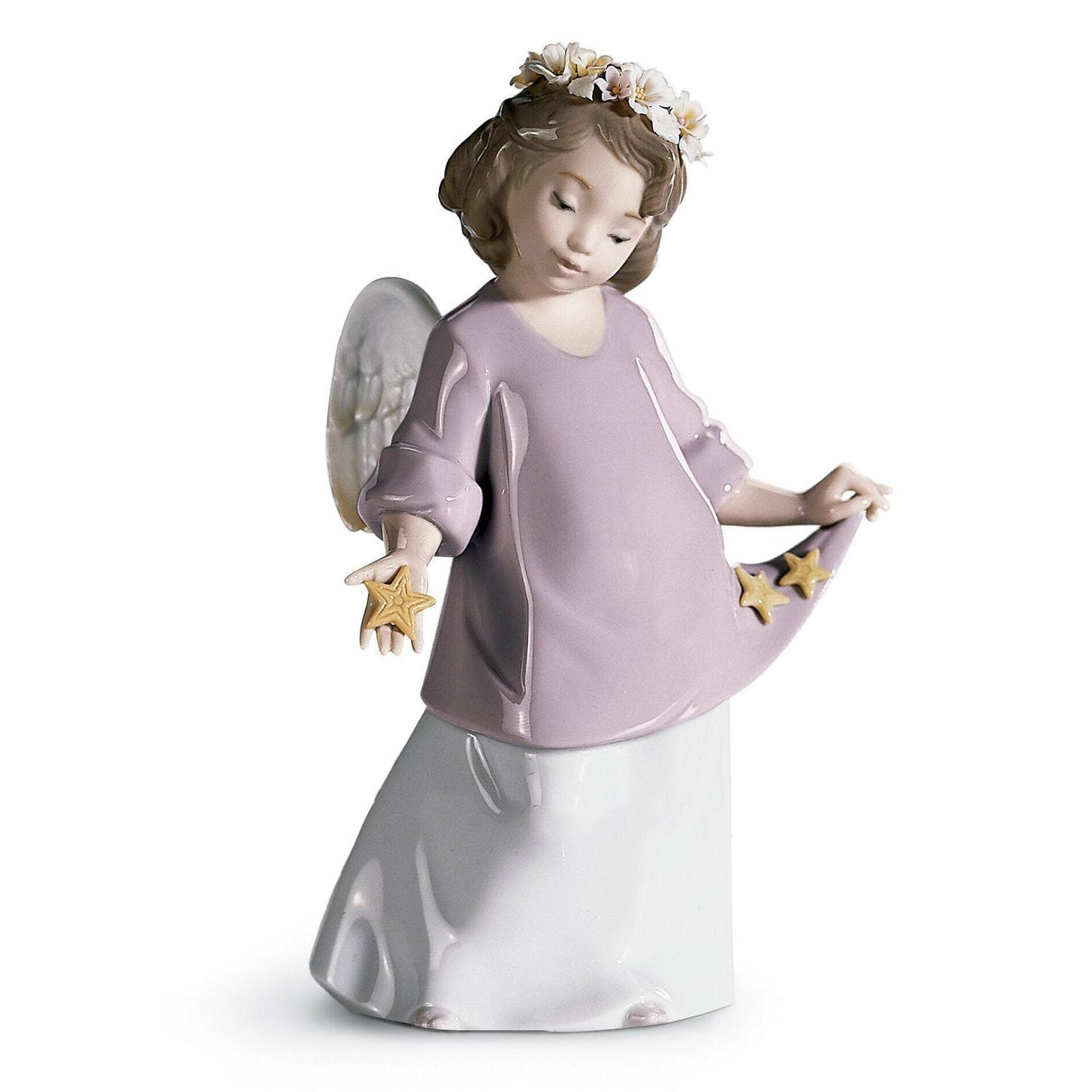 Statuina Angelo Le Mie Stelle Lladrò in porcellana lucida 19x12 cm