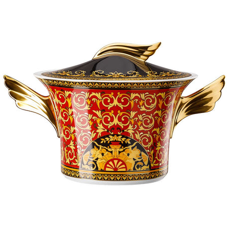 Zuppiera Ikarus Versace in porcellana decoro rosso e oro 2,3 litri
