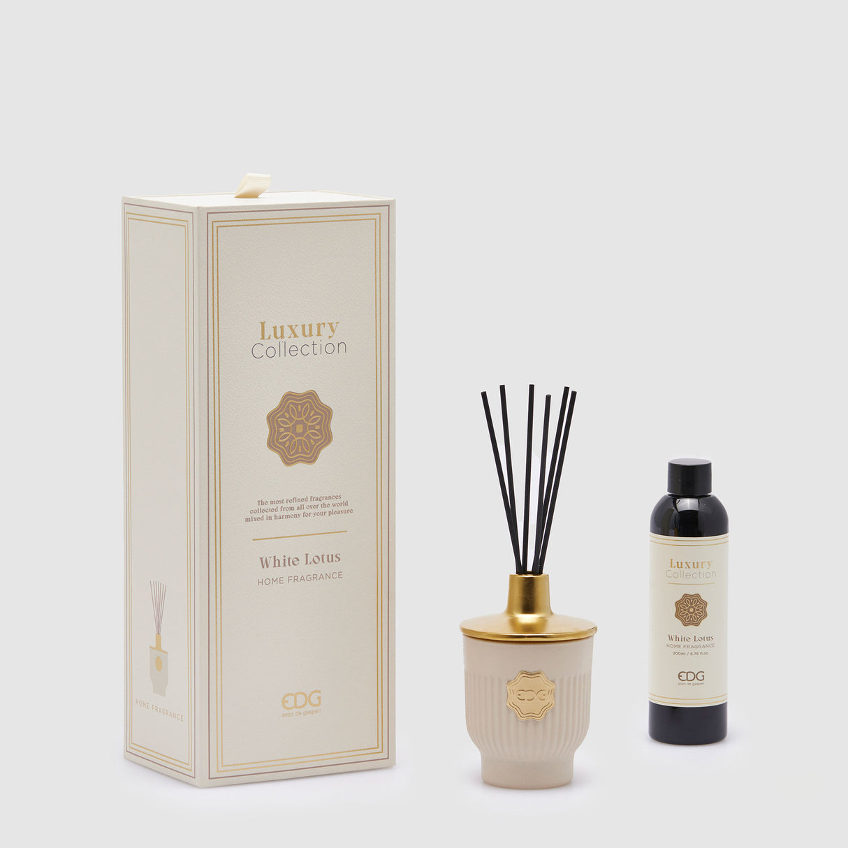 Diffusore a bastoncini EDG in vetro White Lotus 200 ml 12 cm