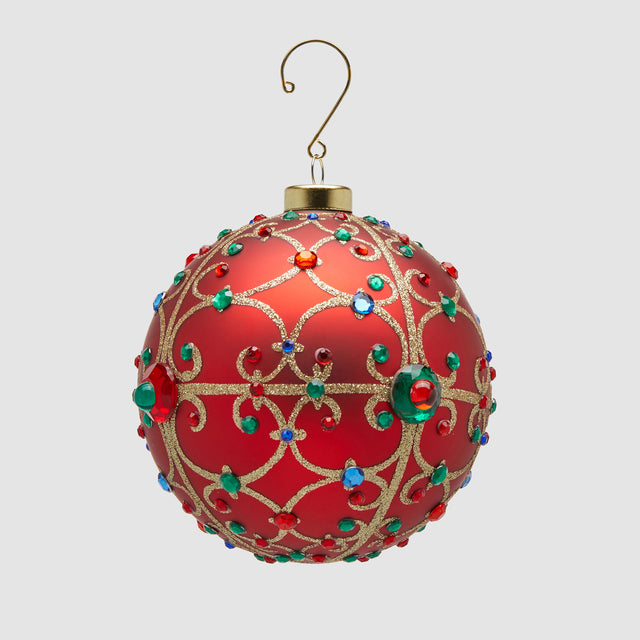 Pallina di Natale Jewel EDG in vetro rosso lucido 12 cm