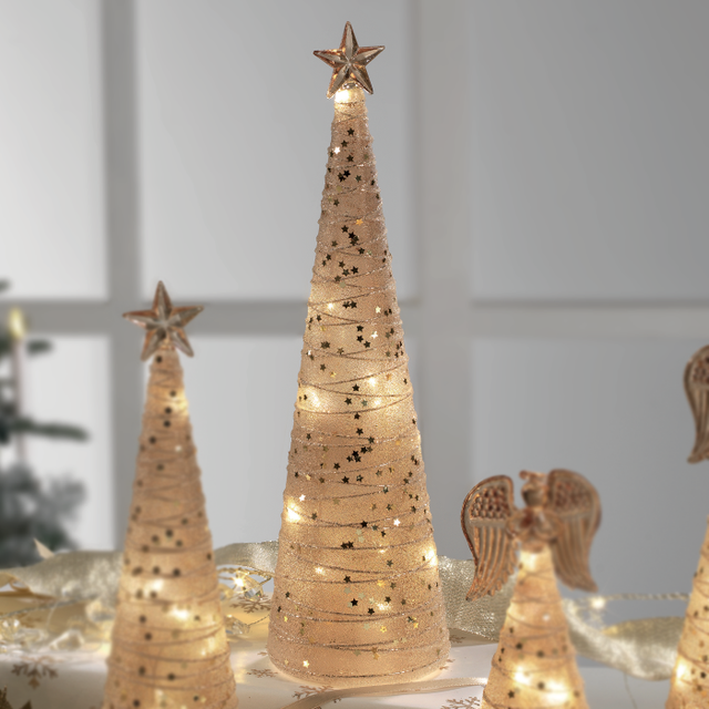 Albero di Natale Mascagni Casa in vetro arancio con luci LED 30 cm