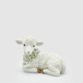 Pecorella pasquale EDG in poliresina con corona decorativa 15 cm