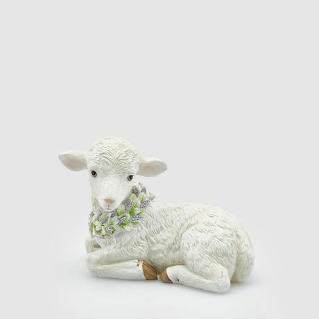 Pecorella pasquale EDG in poliresina con corona decorativa 15 cm
