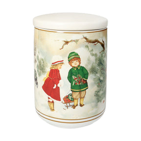 Barattolo Cuccioli Brandani in porcellana decoro natalizio 10x14,5 cm