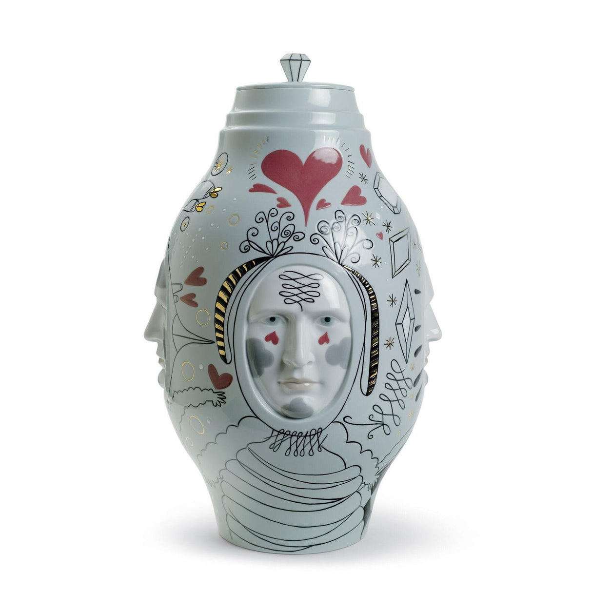 Vaso Conversation Lladrò in porcellana con volti decorativi 39x27 cm