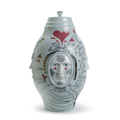 Vaso Conversation Lladrò in porcellana con volti decorativi 39x27 cm