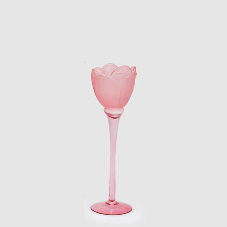 Portacandela Tulipano EDG in vetro satinato rosa 28x8,5 cm