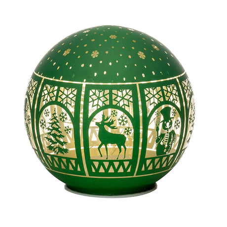 Palla di Natale luminosa Noel in vetro verde 12 cm con LED