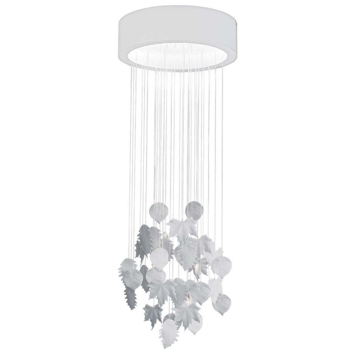 Lampadario Magic Forest Lladrò in porcellana con foglie lavorate a mano