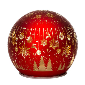 Palla di Natale luminosa Noel in vetro rosso con LED 15 cm