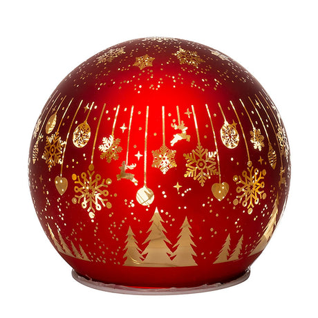 Palla di Natale luminosa Noel in vetro rosso con LED 15 cm