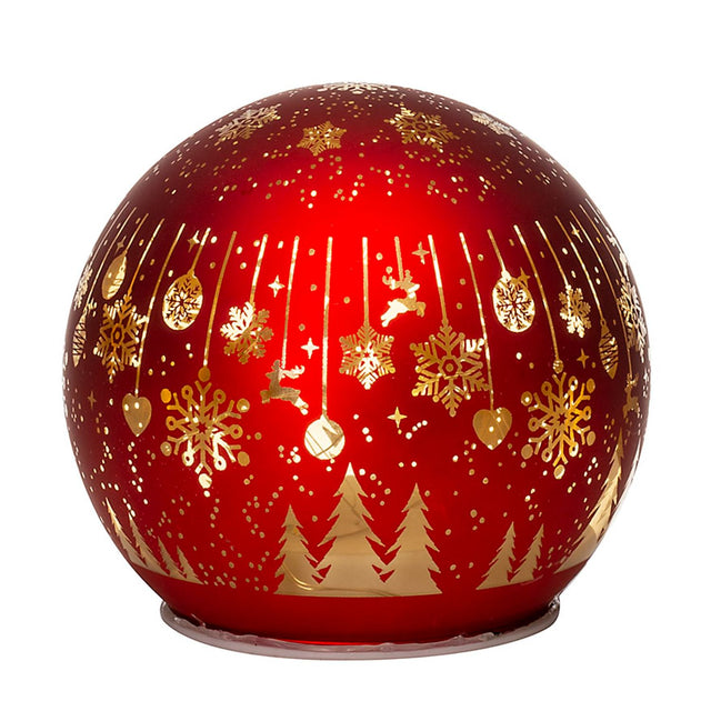 Palla di Natale luminosa Noel in vetro rosso con LED 15 cm
