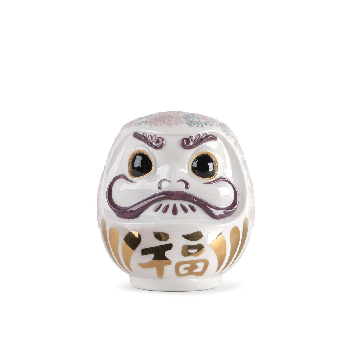 Statuetta Daruma Lladrò in porcellana lucida rosa 12x12 cm